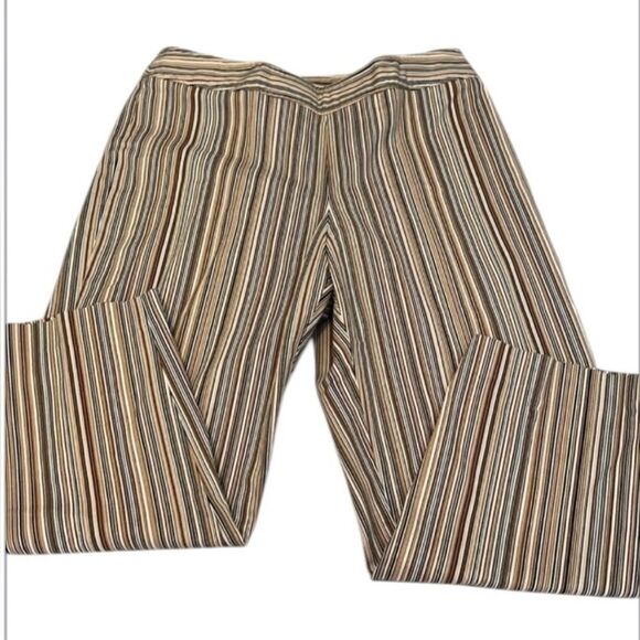 Rafaella sz10 tan brown cream stripped side zip ankle length pants EUC - Picture 1 of 12